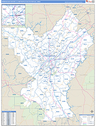 Birmingham-Hoover Metro Area Wall Map Basic Style 2026